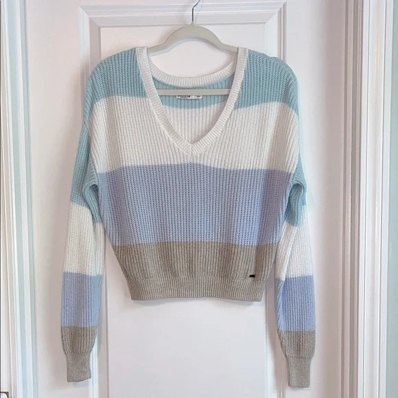 Hollister Striped Cropped V-Neck Sweater Women’s Size Small - Picture 1 of 8